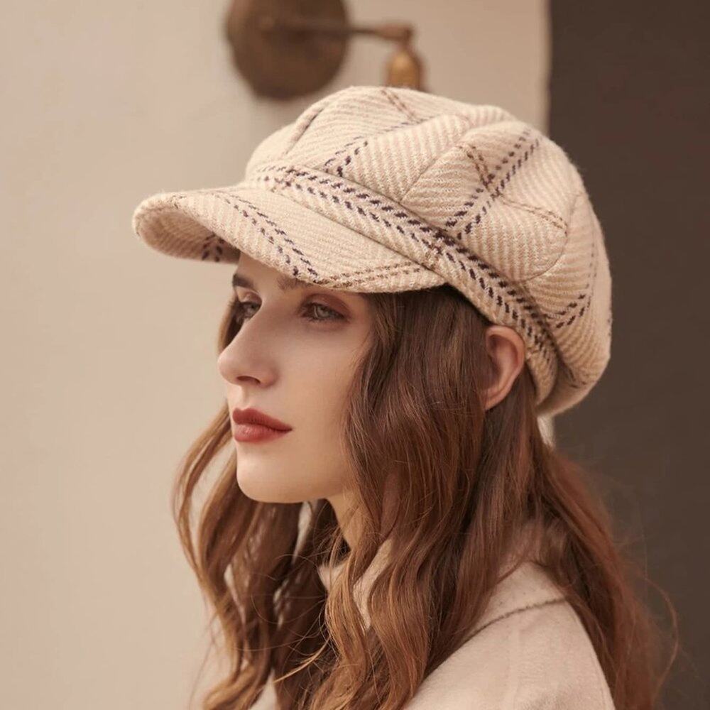 NWT Ladies breton cap newsboy hat fiddler baker visor Plaid Hat - Picture 3 of 3